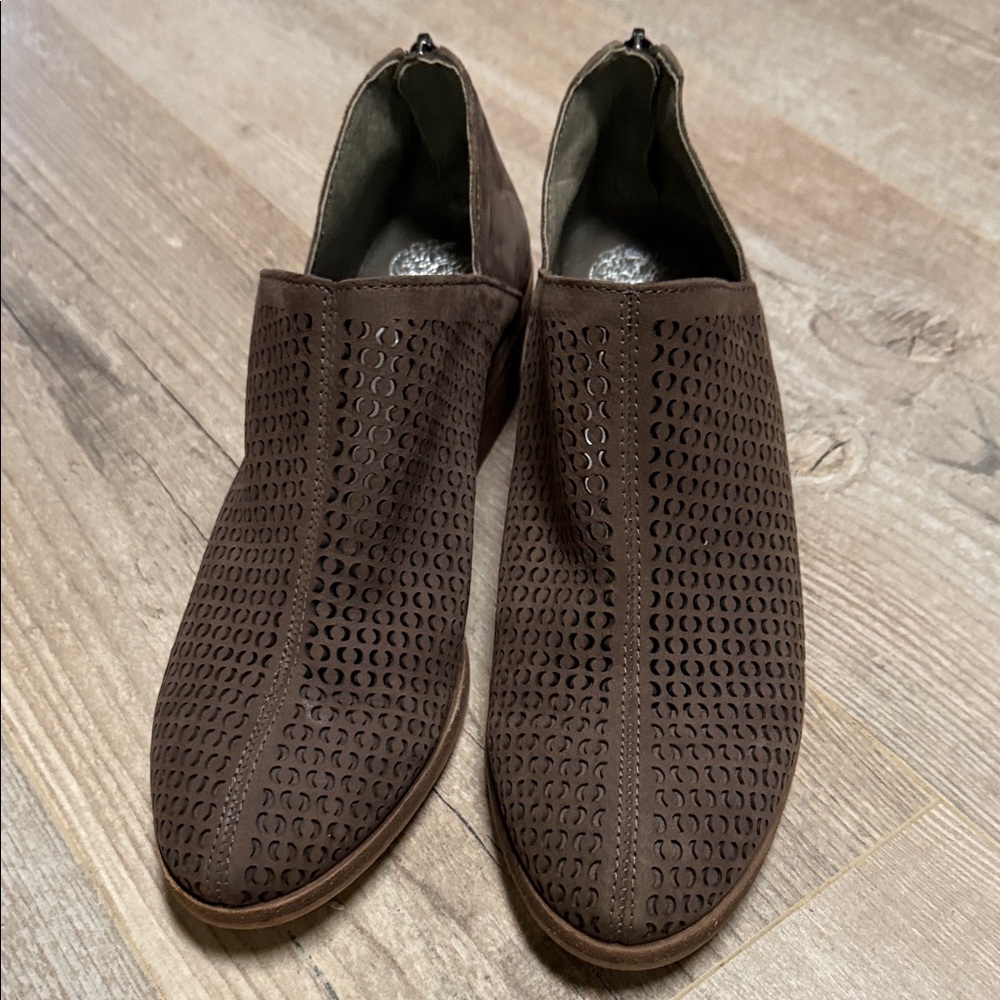 Vince Camuto Brown Perforated Sueded Leather Ankle Boots - Picture 2 of 10